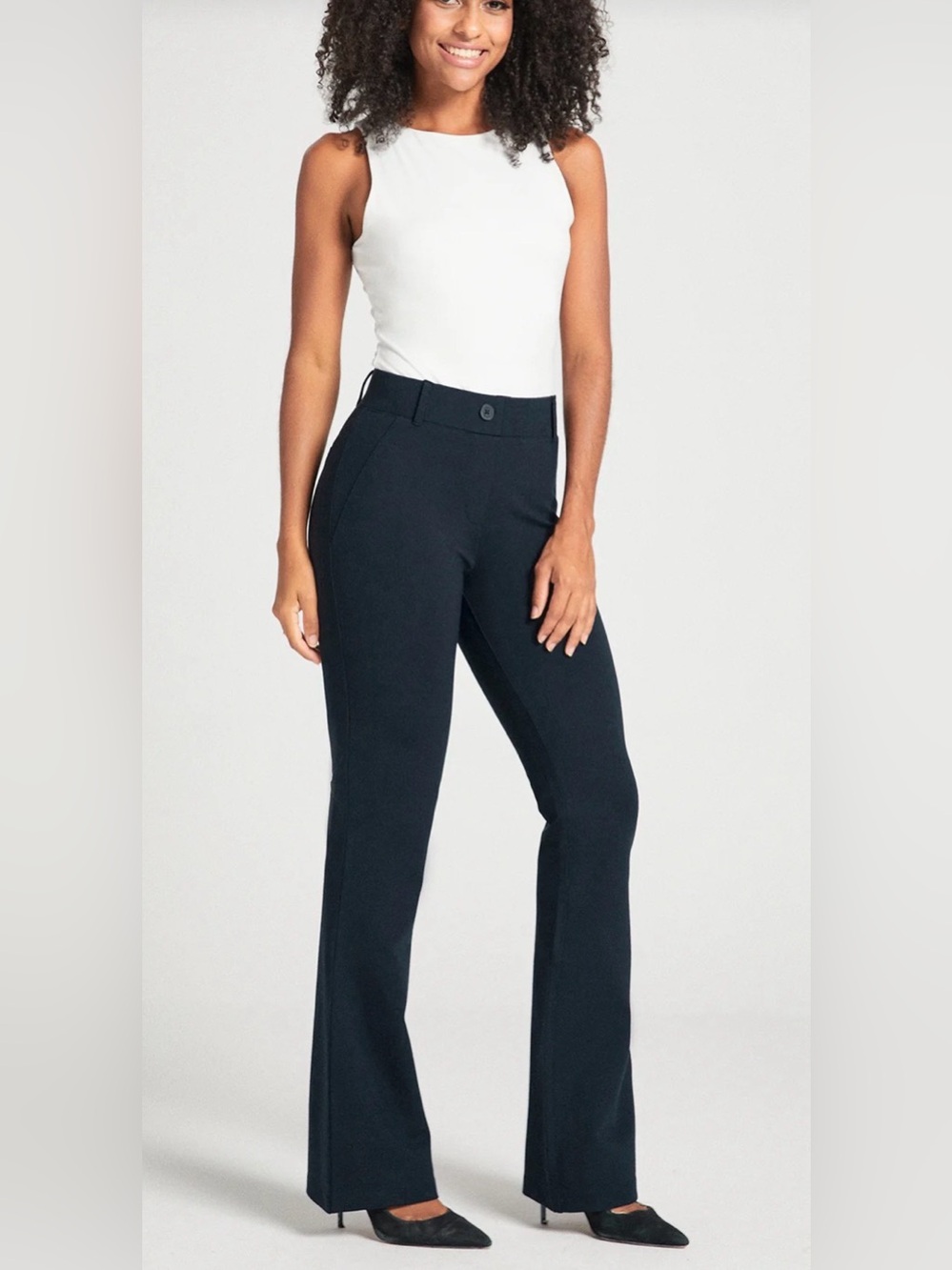 Betabrand Navy Boot-Cut Dress Pants
